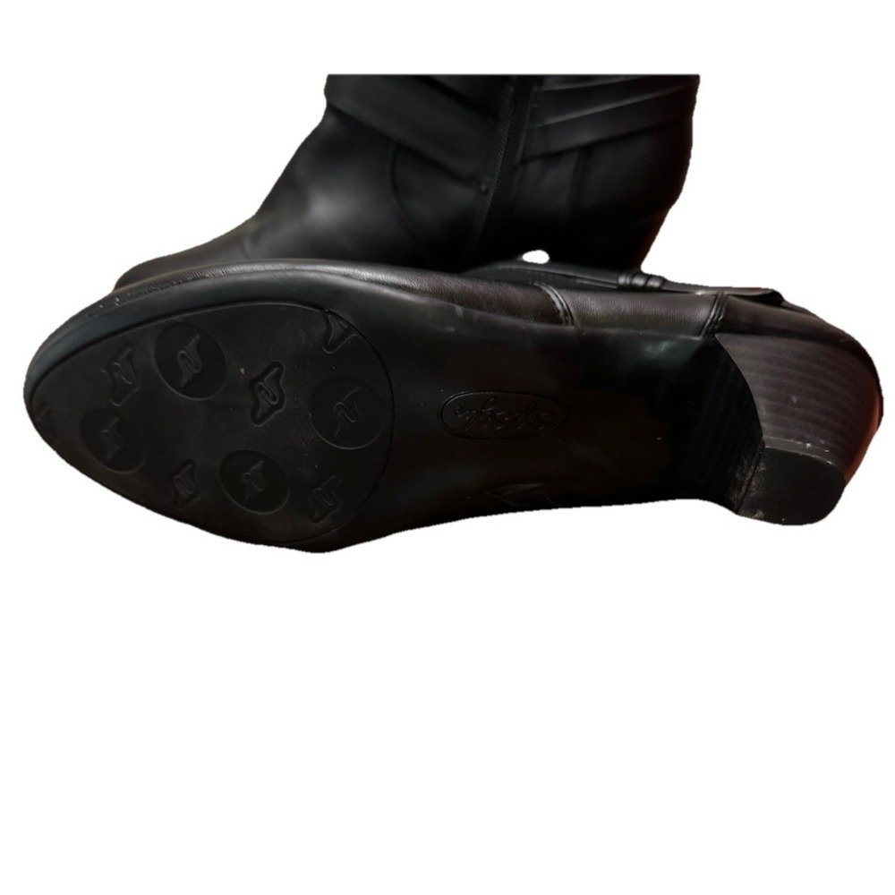 Black Ankle Boots with Straps Stacked Heel Rounded Toe Elegant Dress Shoes Sz 11 - Picture 7 of 14